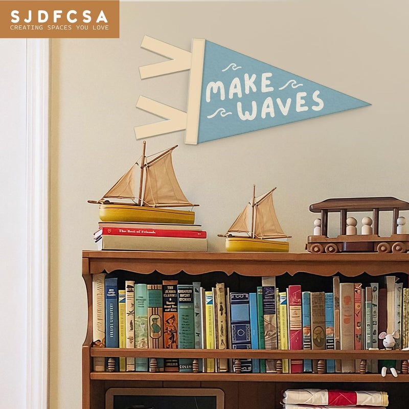 SJDFCSA Coastal Room Decor, Make Waves Wall Hanging Pennant Flag Banner, Blue Nautical Coastal Beach Wall Decorations for Kids Room Bedroom Nursery Playroom Beach House Decor - Image 4